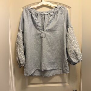 Greek Archaic Kori Light Blue Embroidered Blouse Medium